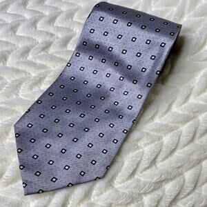 Mens Neck Tie silver blue square pattern